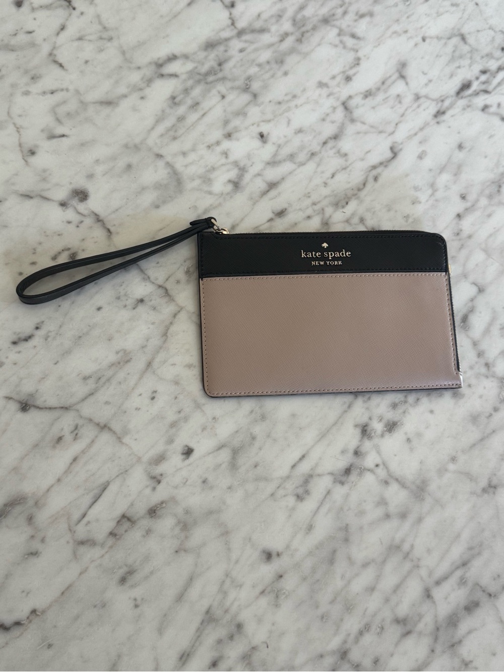 Kate Spade Staci Medium Bicolor Leather L Zip Wristlet Black Beige NWOT - Picture 2 of 13